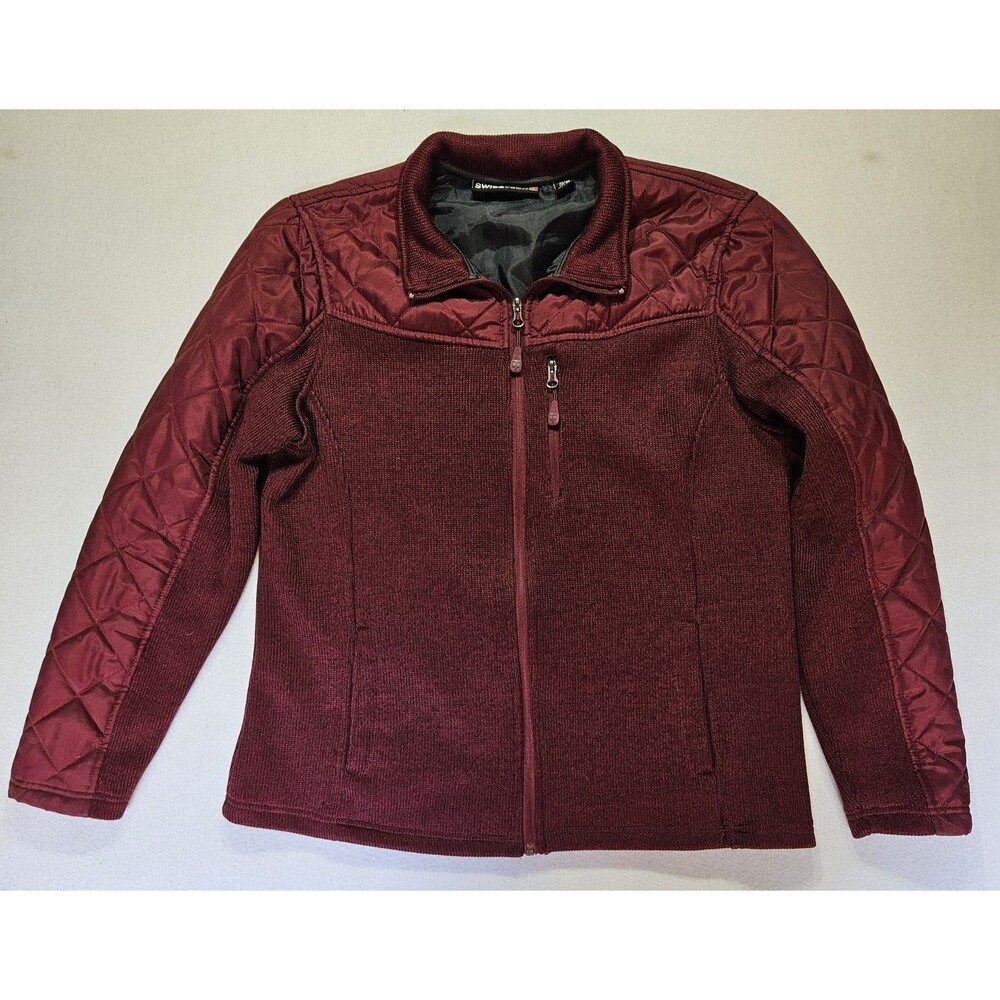 Swiss Tech Womens XL (14-16)  Zip Front Jacket  Cranberry Knit and Quilted